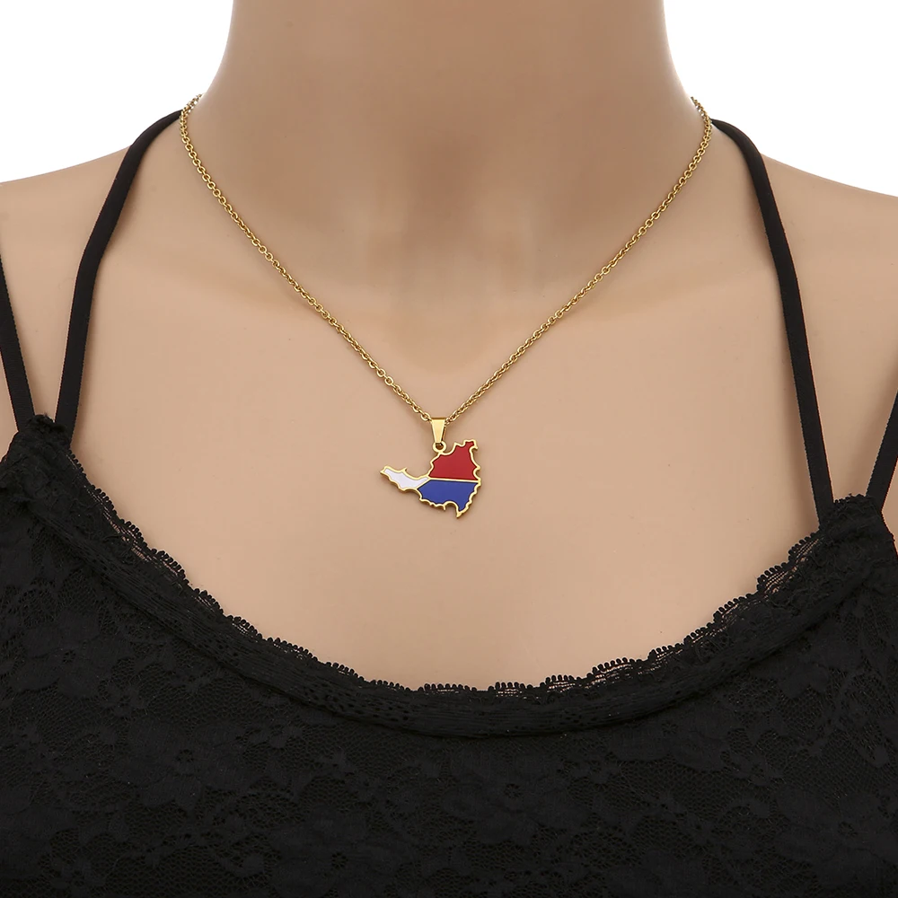 Fashion Saint Martin Island Map Flag Pendant Necklace Stainless Steel Men Women Sint Maarten Country Maps Jewelry Gift