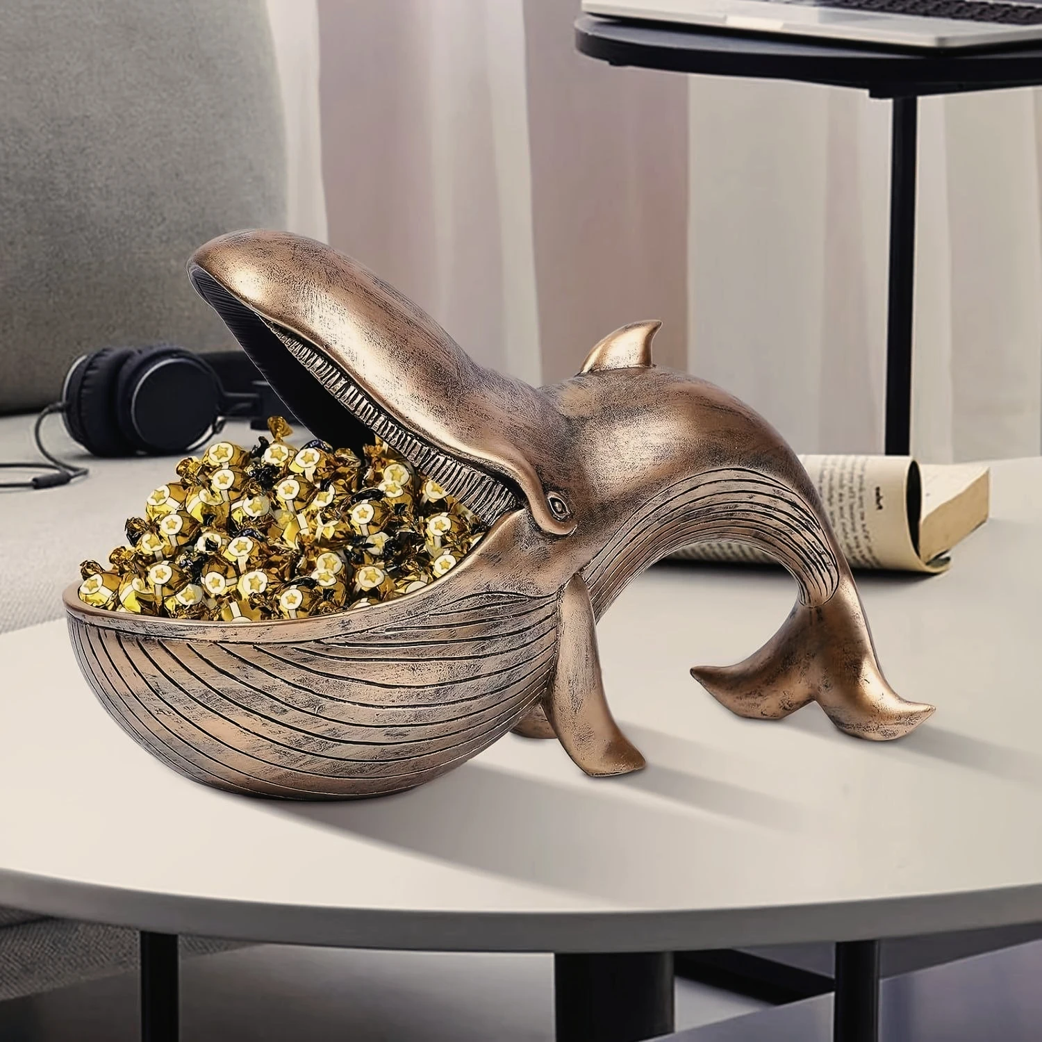 

NEW Whale Statue Resin Figurines & Miniatures Fun Candy Dish Key Bowl Big Mouth Container Storage Box Home Accessories Decor