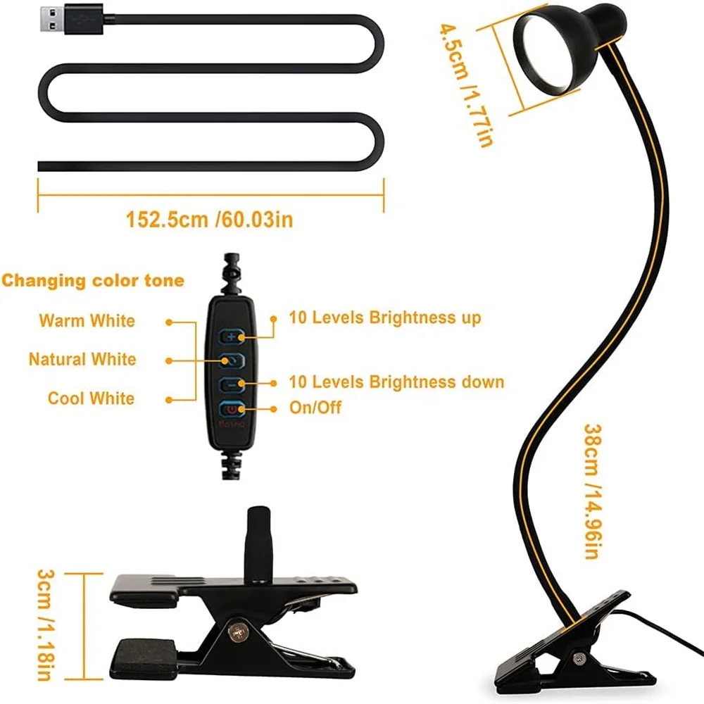 LED Desk Lamp 3 Color Modes 10 Brightness Dimmer Reading Light Auto Off Timer Desk Light Flexible Gooseneck Clip Book Light