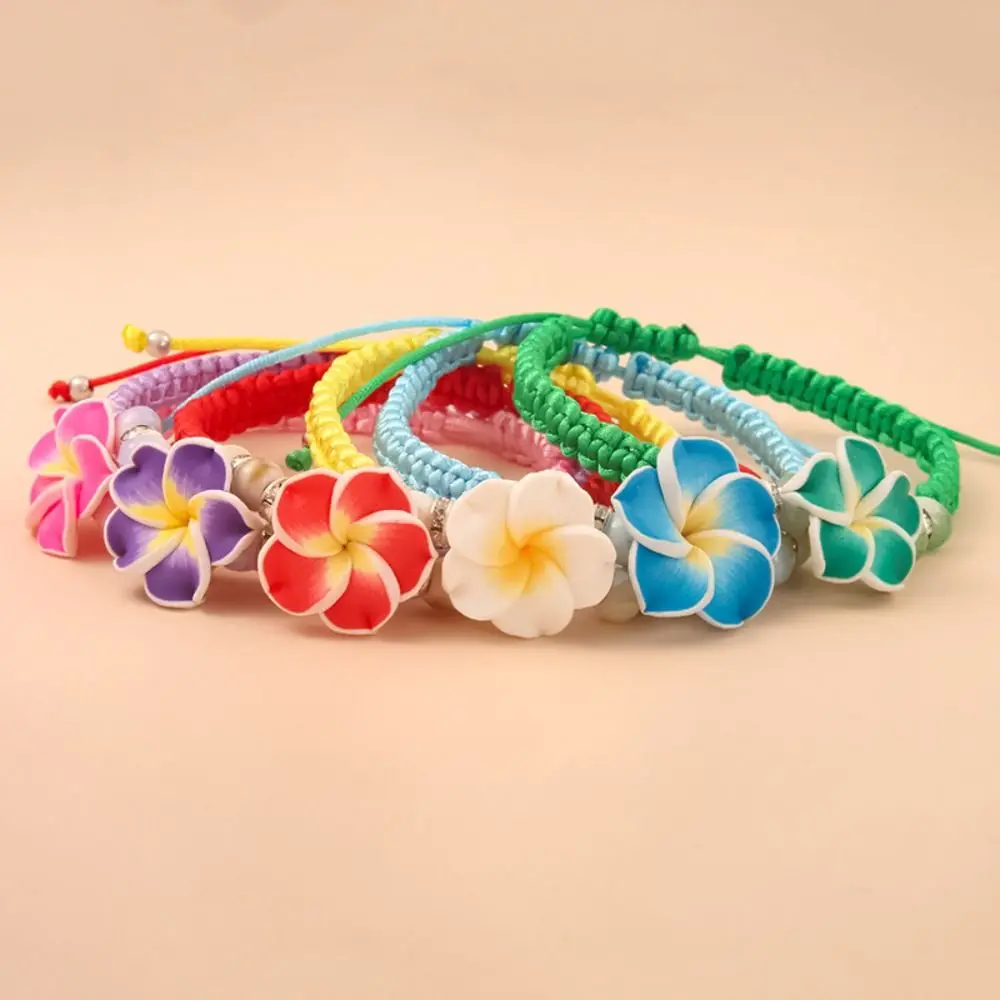 Fashion Beads Flower Bracelet Boho Colorful Polymer Clay Braid Rope Bracelet Woven Rope Adjustable Bohemian Beach Jewelry Women