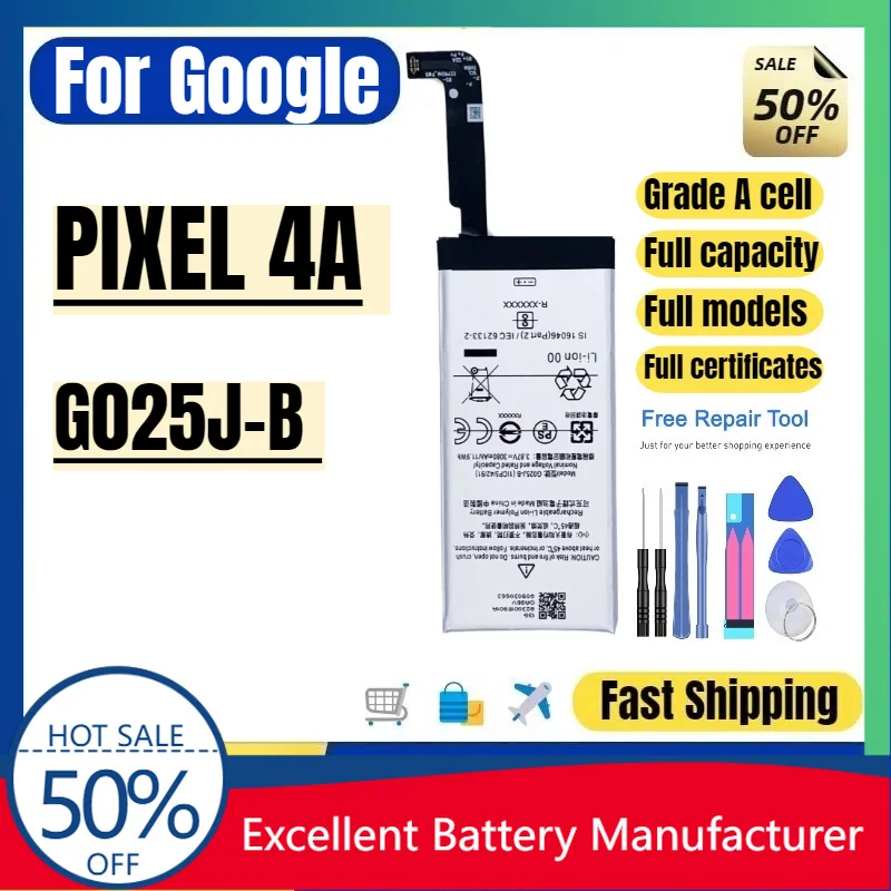 0 Cycle G025J-B Battery for Google Pixel 4a G025J GA02099 High Quality High Capacity Replacement Lithium Polymer Bateria & Tools
