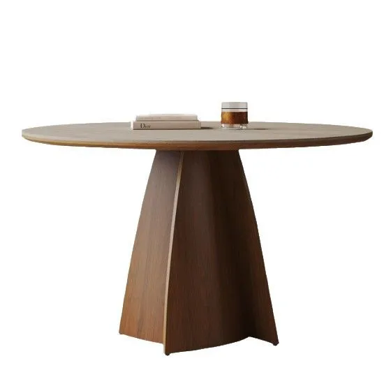 

Medieval travertine rock slab household small apartment round dining table and chair combination solid wood table