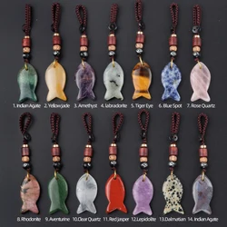 1pcs Natural Semi Precious Crystal Tiger Eye Stone Woven Small Fish Car Keychain Bag Pendant Jewelry Accessories Gift