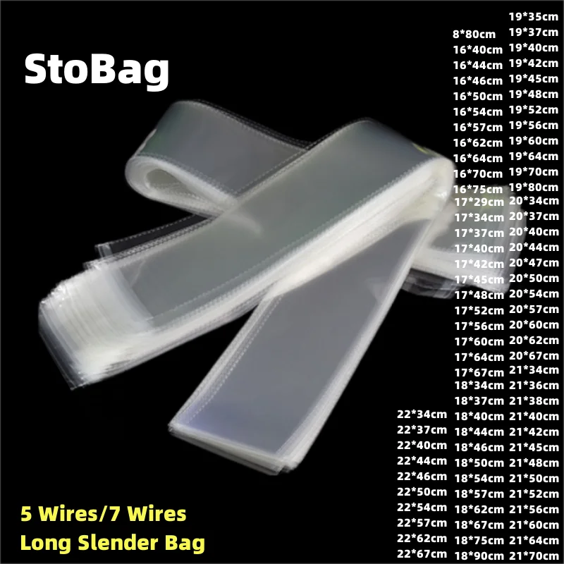 StoBag-5Wires Long Clear Self Adhesive Bag Plastic OPP Resealable Cello Poly Waterproof Gift Food Candy Pacakging Storage,100Pcs