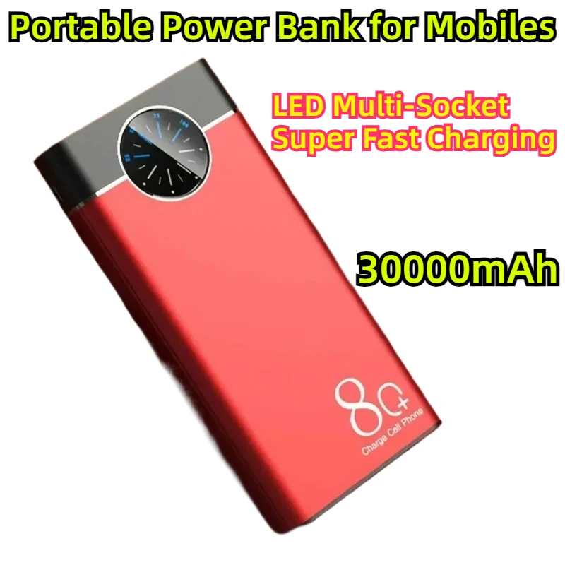 

LED Multi-Socket Super Fast Charging Thin Portable Power Bank for Mobiles 30000mAh Aluminum Alloy Power Bank Large Capacity Dual