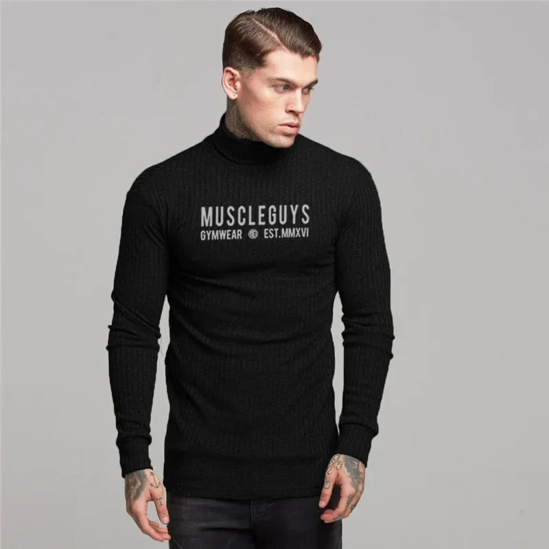 Autumn Long Sleeve Sweater Elastic Sport Pullover Mens Casual Fitness Running T-Shirts Gym Bodybuilding Training Knitted Shirts