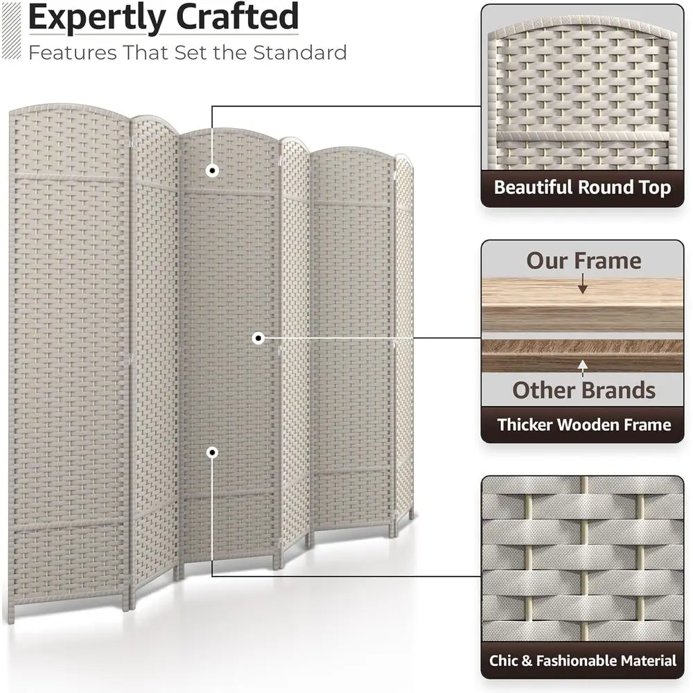 Double Hinged 6-Panel Room Divider, 6ft Tall Privacy Screen with Wide Mesh Design for Room Separation