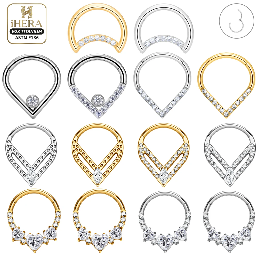 G23 Titanium Sparkly Heart Shape CZ Inlaid Hinged Segment Ring Daith Helix Tragus Septum Piercing Jewelry Body Accessory Lot