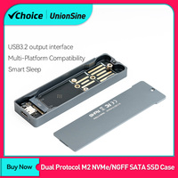 UnionSine Dual Protocol M2 NVMe NGFF SATA SSD Case 10Gbps HDD SSD Box to USB3.1 External Enclosure for 2242 2260 2280