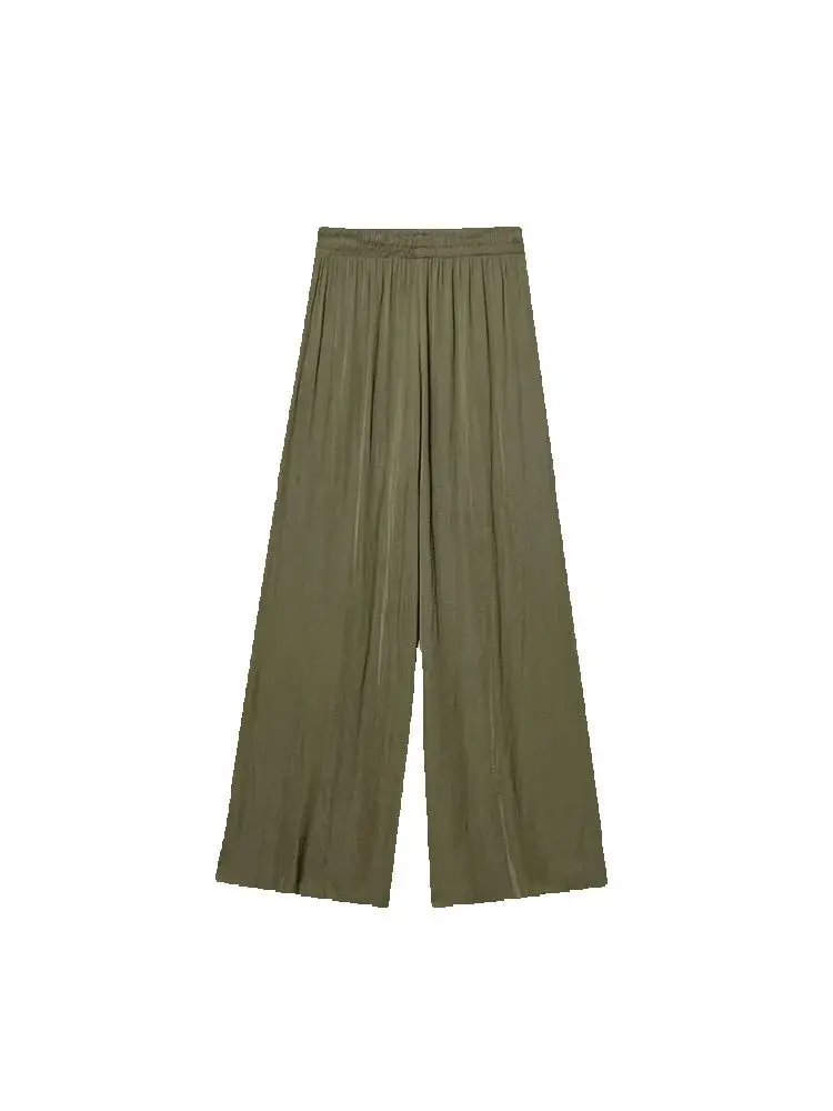 2025年春 レディースファッション 春秋新作 無地 フォールドシック 女性用 伸縮性ハイウエスト ワイドレッグパンツ