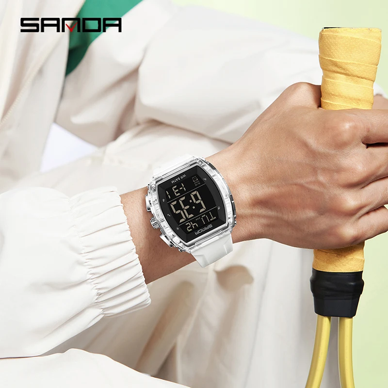 SANDA SD6286 موضة الساعات الإلكترونية التقويم مضيئة للصدمات مقاوم للماء سيليكون حزام الرجال النساء الرياضة ساعة رقمية