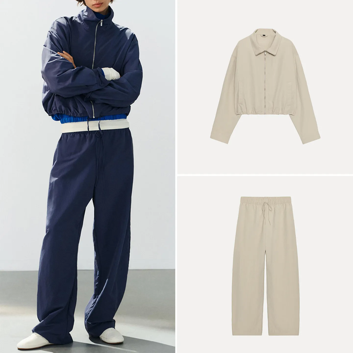 Women's Fashion Autumn 2026 Long Sleeve Stand Collar Jacket And Wide Leg Pants Two Piece Set Zadata Brand Chinese Production