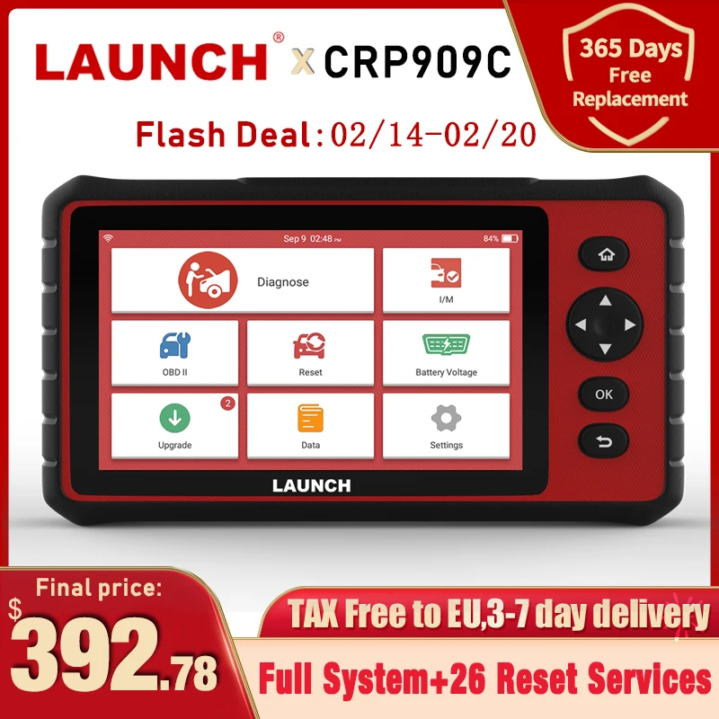 LAUNCH CRP909 Car Diagnostic Tool Airbag SAS TPMS EPB IMMO 26 Reset Function Code Reader OBD 2 Automotive Scanner Tool PK MK808