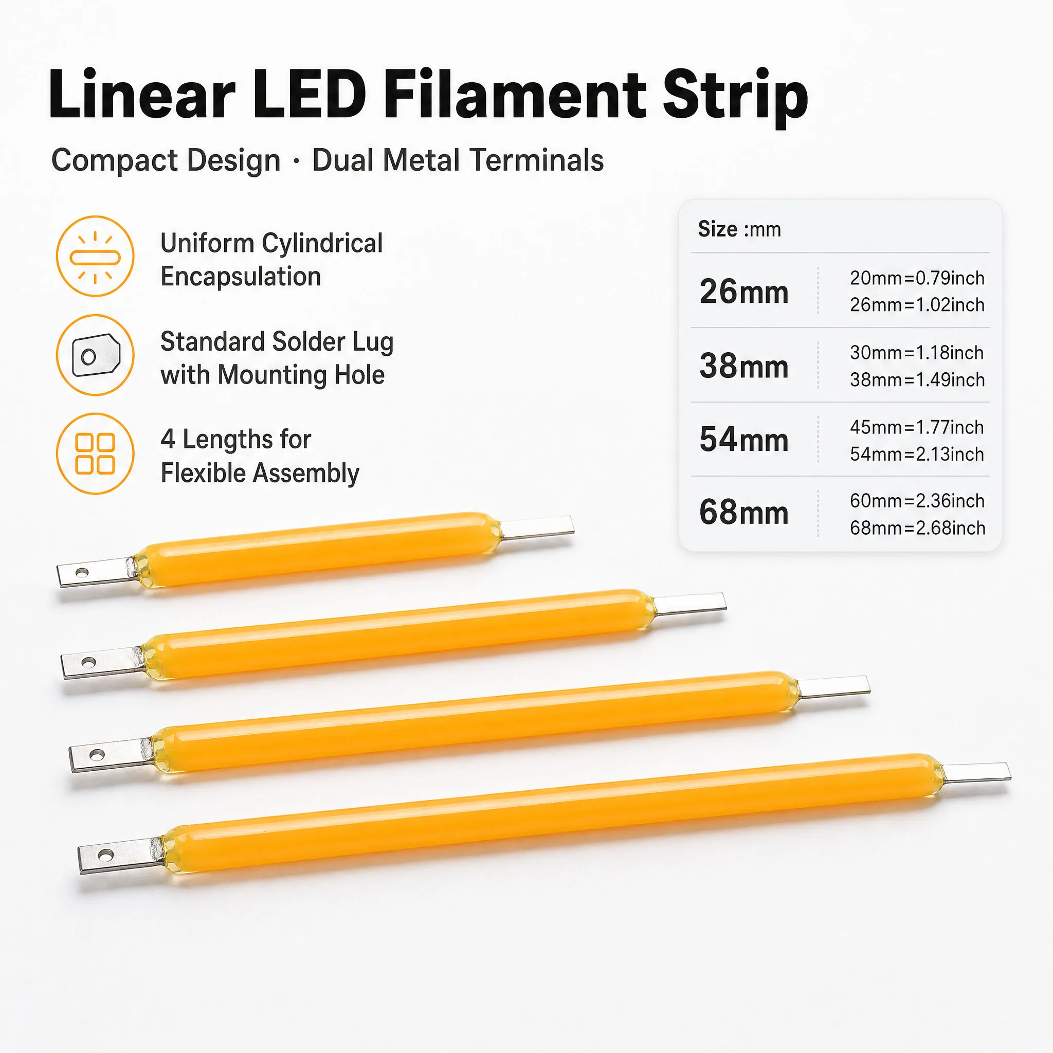 LED Filament COB DC3V 26/38/54/68mm High Brightness Edison Bulb Diode Light Source 10 Colors Warm White DIY Decorative Lamp Bead
