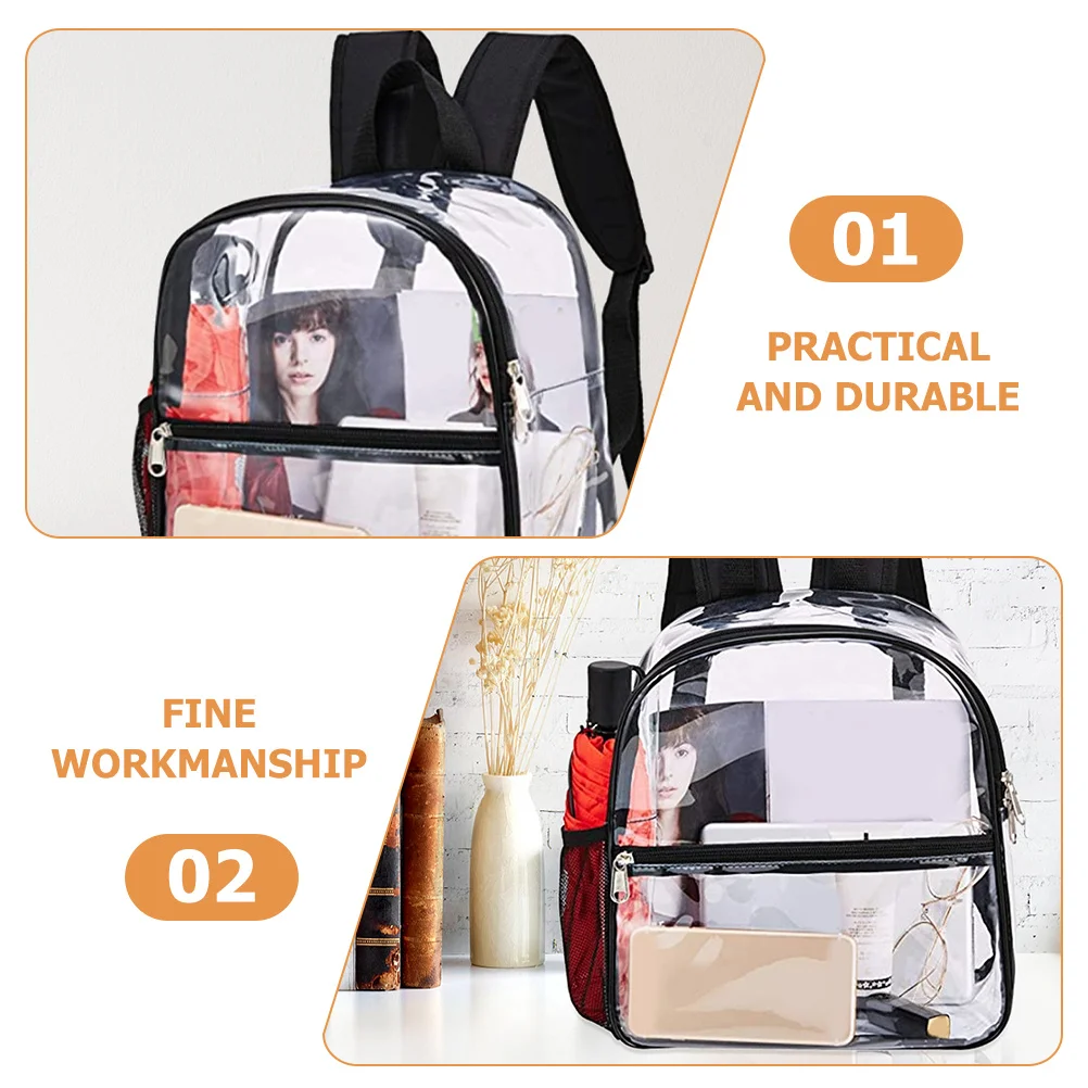 حقيبة ظهر محمولة صغيرة شفافة مقاومة للماء من مادة PVC شفافة للتنقل اليومي والتسوق والسفر خفيفة الوزن للجنسين