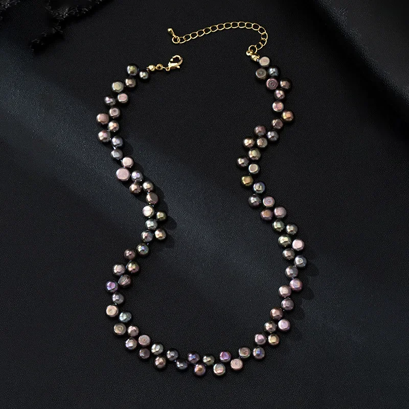 Freshwater pearl petal tassel collarbone chain bright light colorful luxury gift necklace