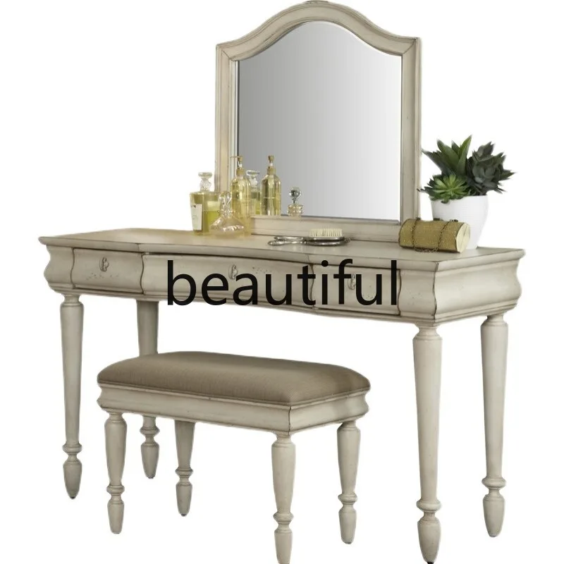 American dressing table, bedroom simple solid wood dressing table, white small apartment dressing table, European style