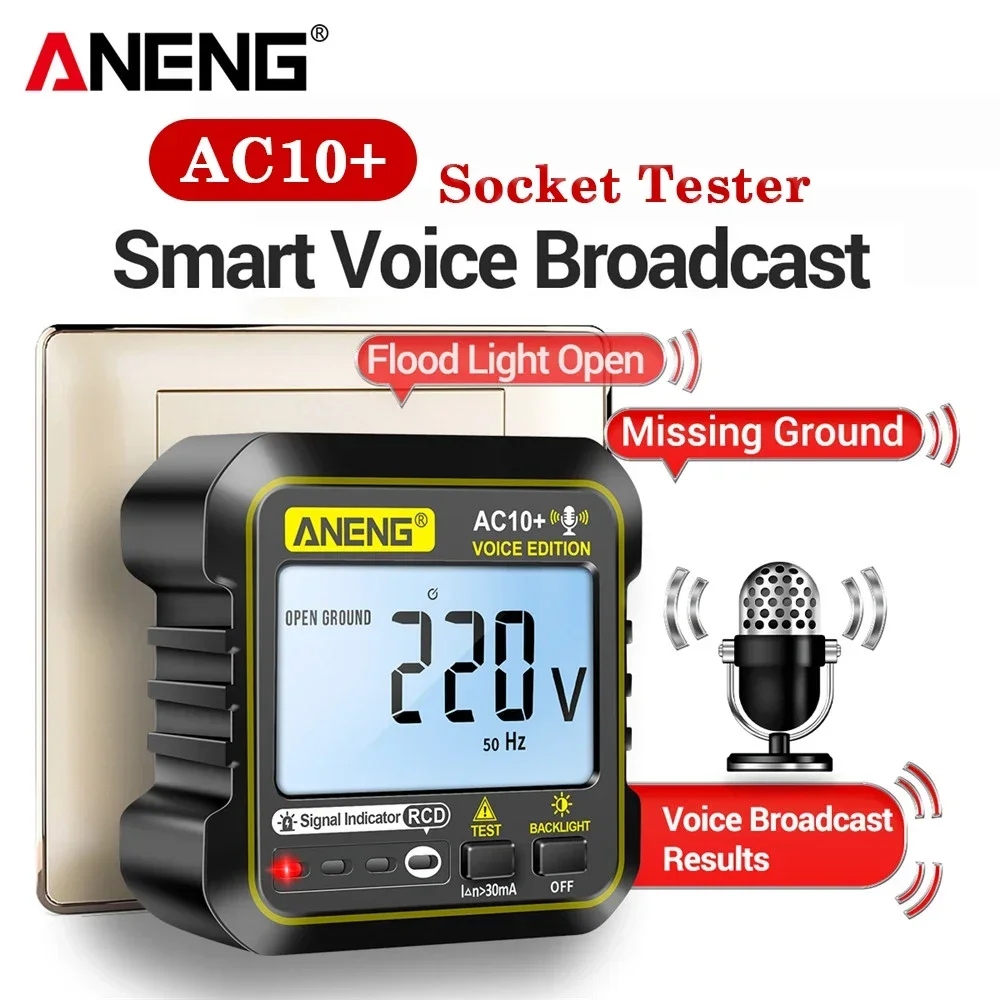 

ANENG AC10 Socket Tester Plug Detector Zero Line Polarity Phase Check Detector US EU Plug Digital Multimeter Tester Tool