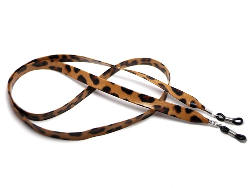 Correa para gafas de cuerda de cuero plana suave con estampado de leopardo dinámico marrón, cuerda de cadena para gafas de sol de 30 pulgadas, accesorios para gafas antipérdida
