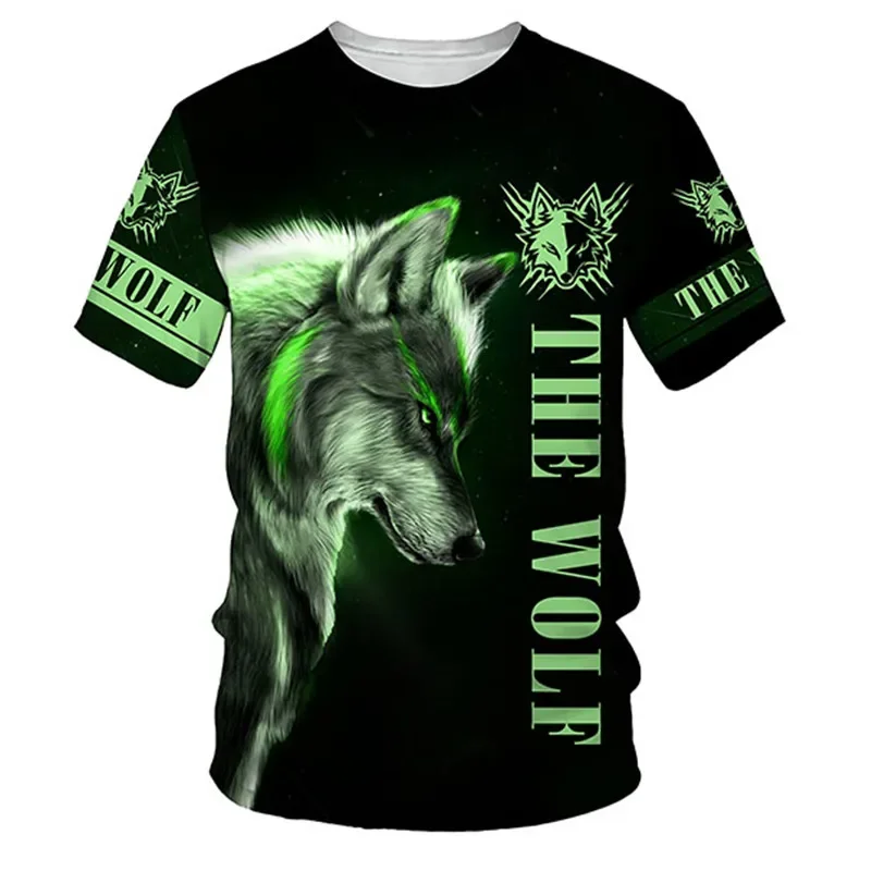 Fashion Wolf Print T Shirt For Men Hip Hop Trend Harajuku Streetwear 3D Animal Graphic T-Shirts Casual O-neck Kid Short Sleeve