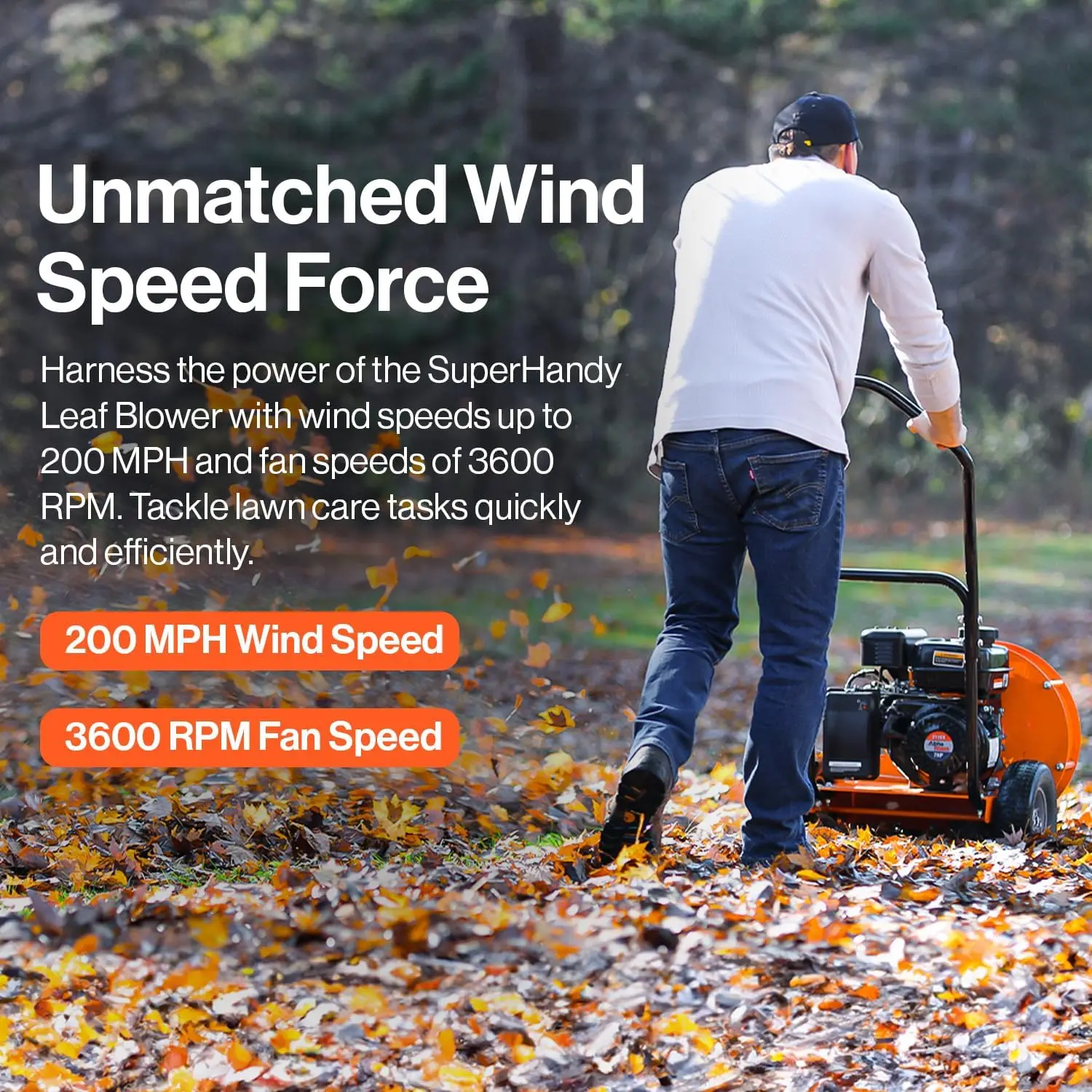 Walk Behind Leaf Blower Wheeled Manual-Propelled 7HP 212cc 4 Stroke Wind Force of 200 MPH / 2000 CFM At 3600RPM