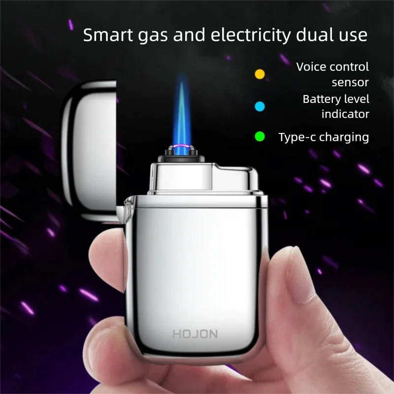 High end induction blue flame inflatable high-value voice controlled intelligent gas electric dual-purpose lighter