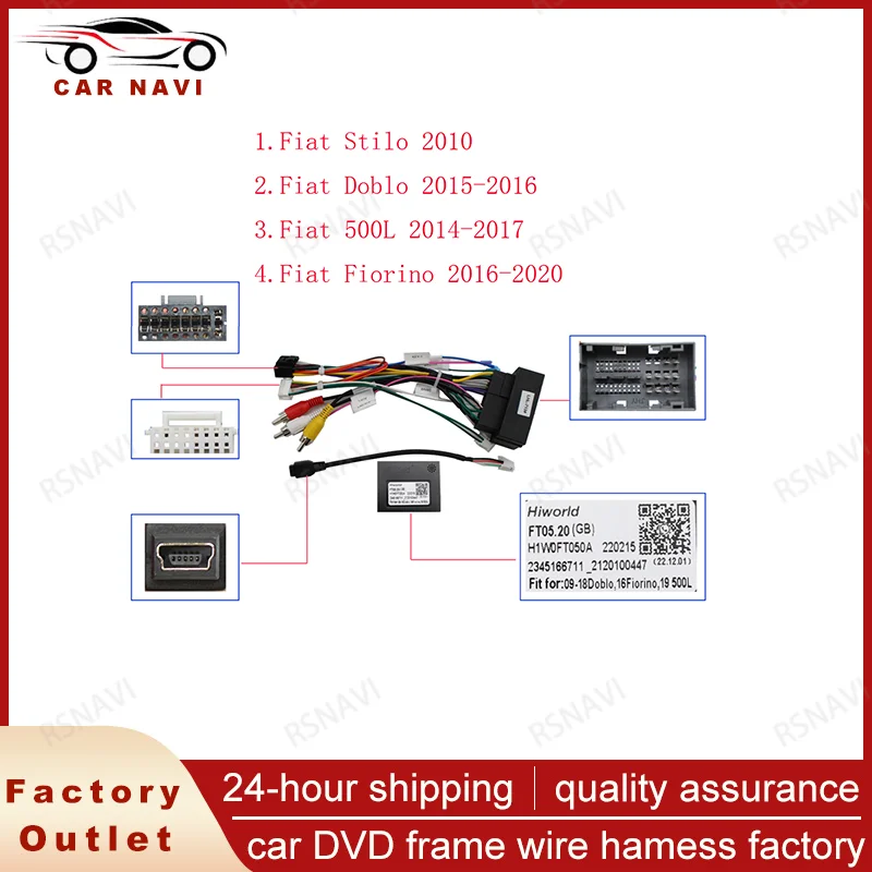 RSNAVI Car Audio 16 PIN Player Power Calbe Adapter With Canbus Box For Fiat Doblo 500L Bravo Doblo Stereo Plug Wiring Harness