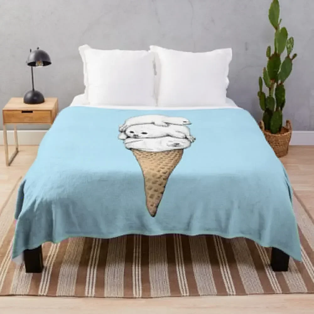 

Seal Ice Cream Cone Throw Blanket Picnic Polar Retros Nap Blankets