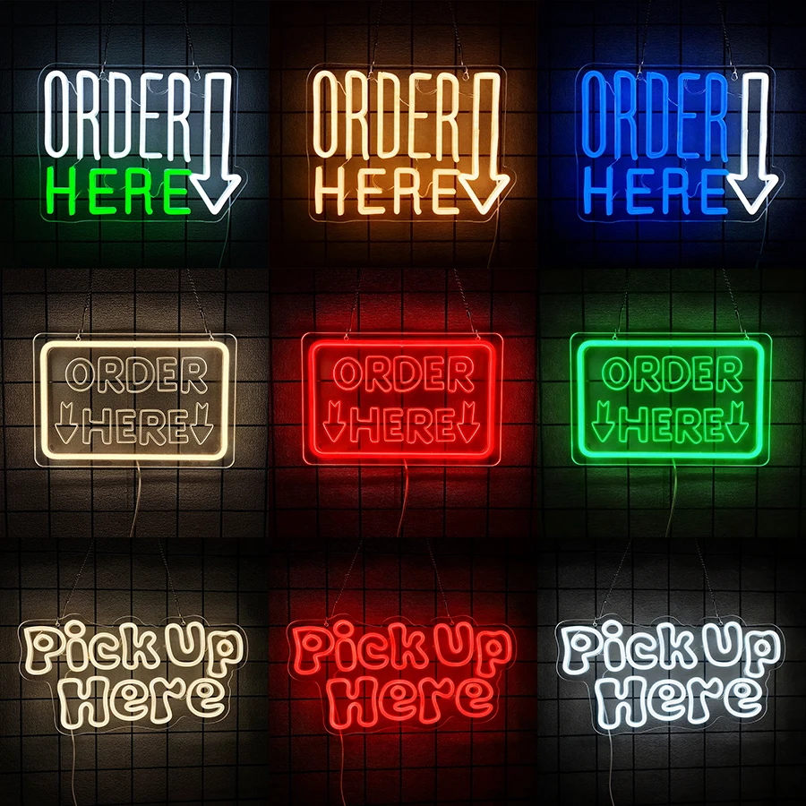Order Here Neon Sign LED Letter Neon Light for Wall Decor,Light up Words Sign for Bar Coffee Store Restaurant Shop Business Sign