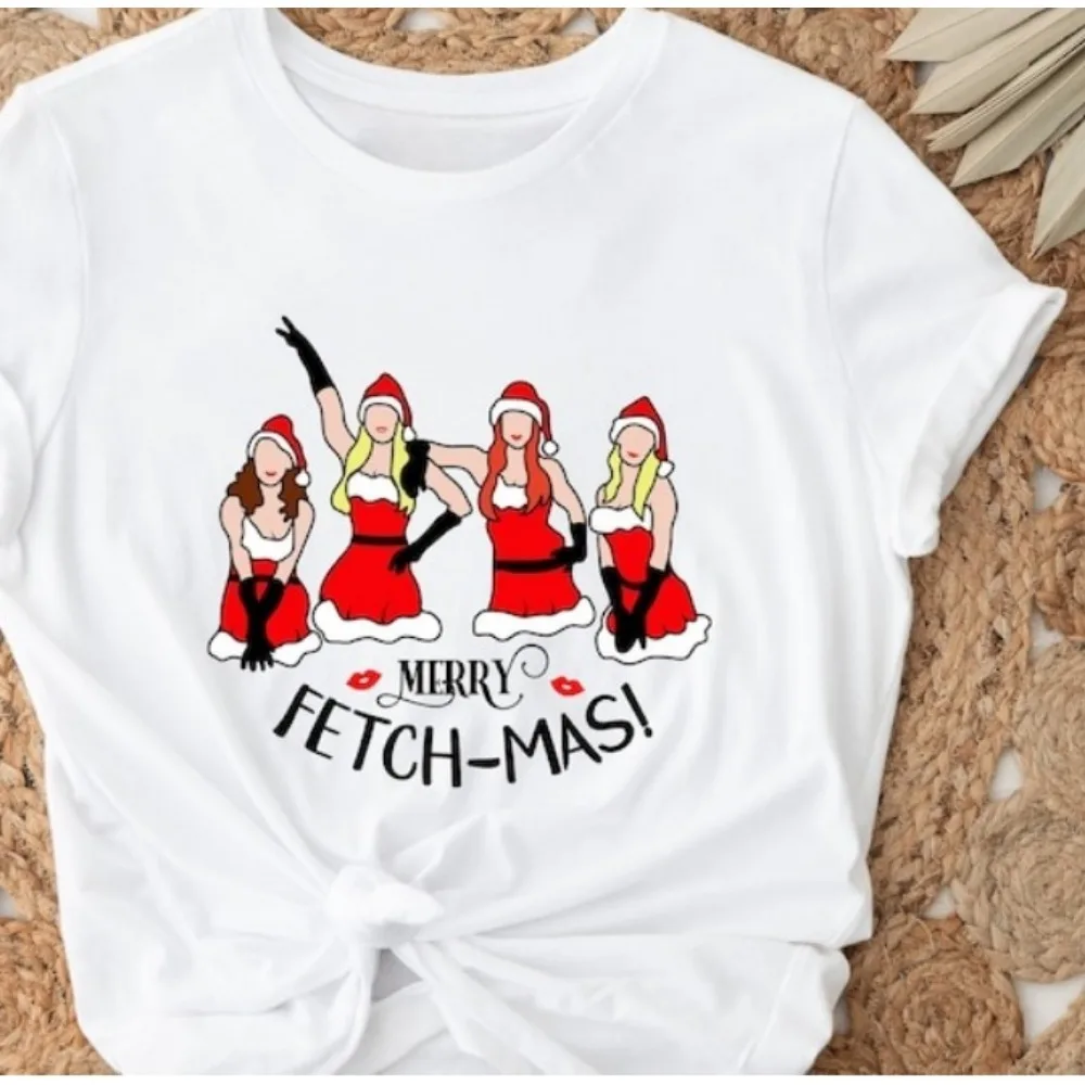 

Рождественская футболка Merry Fetchmas Mean Girls, забавная рождественская рубашка, уличная футболка с принтом, футболка с круглым вырезом и короткими рукавами