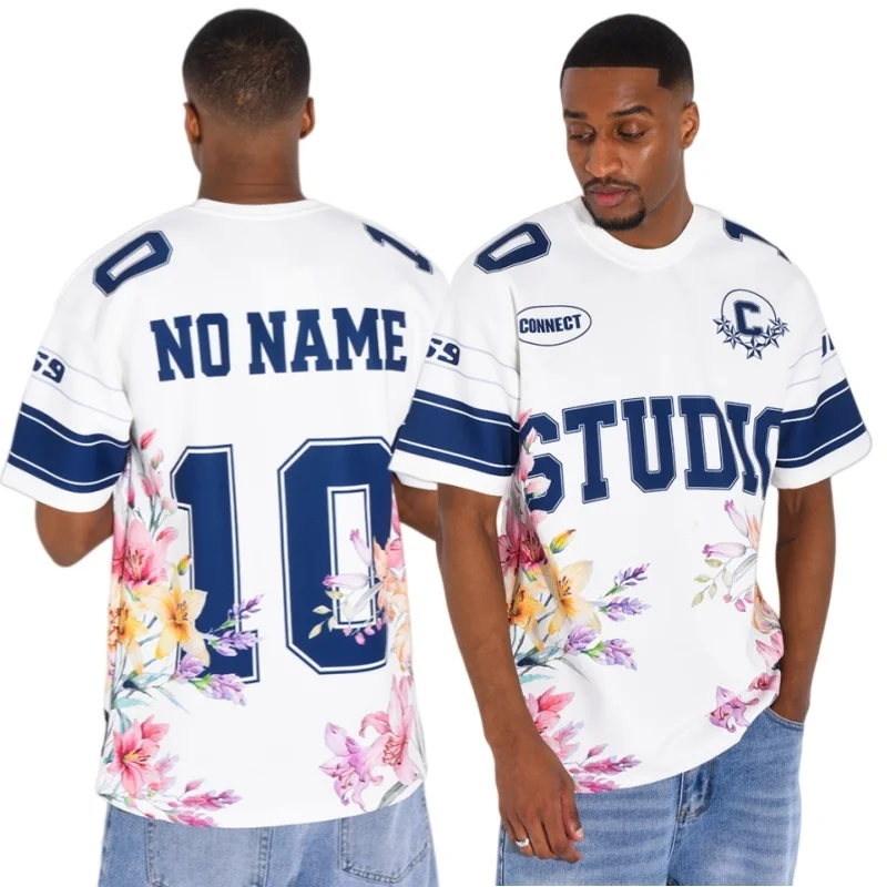 2026 American-style Color-blocked Floral Rugby Short-sleeved  Y2K Style Lily Print Size 10 Comfort Hot Sale Family Kids Tees