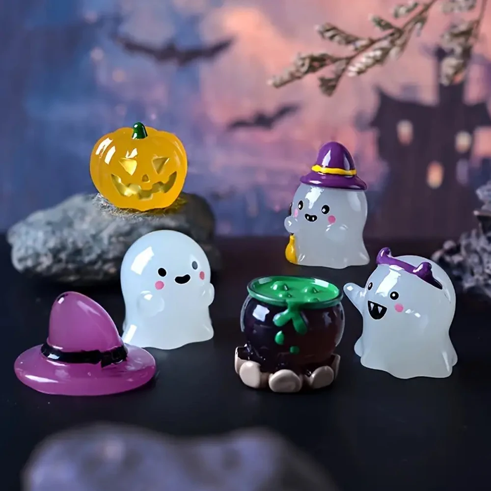 12-Piece Glow in The Dark Halloween Decor Set - Miniature Resin Sculptures for Festive Tabletop Display, Ideal for Holiday Party