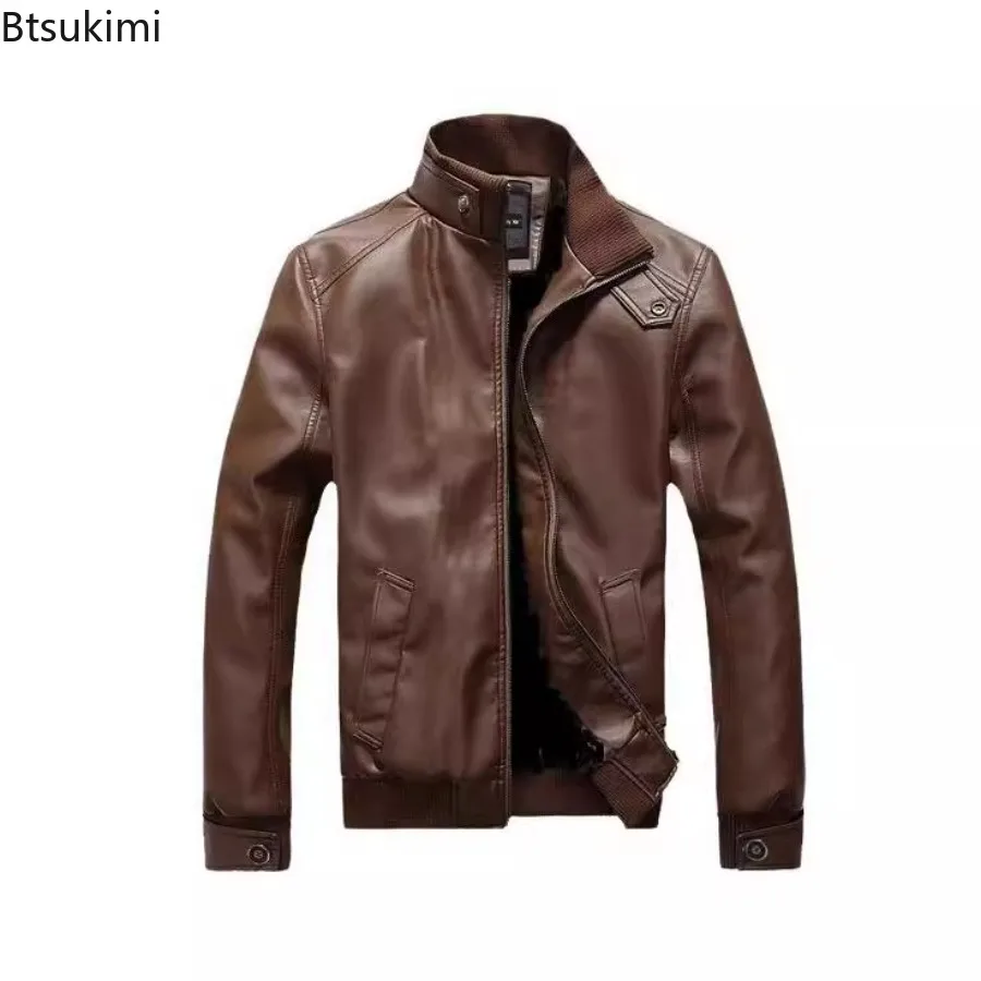 2025 Men's Faux Leather Jacket Motorcycle Men Slim Fit Stand Collar Jacket Jaqueta De Couro Masculina Outwear Male Leather Coat