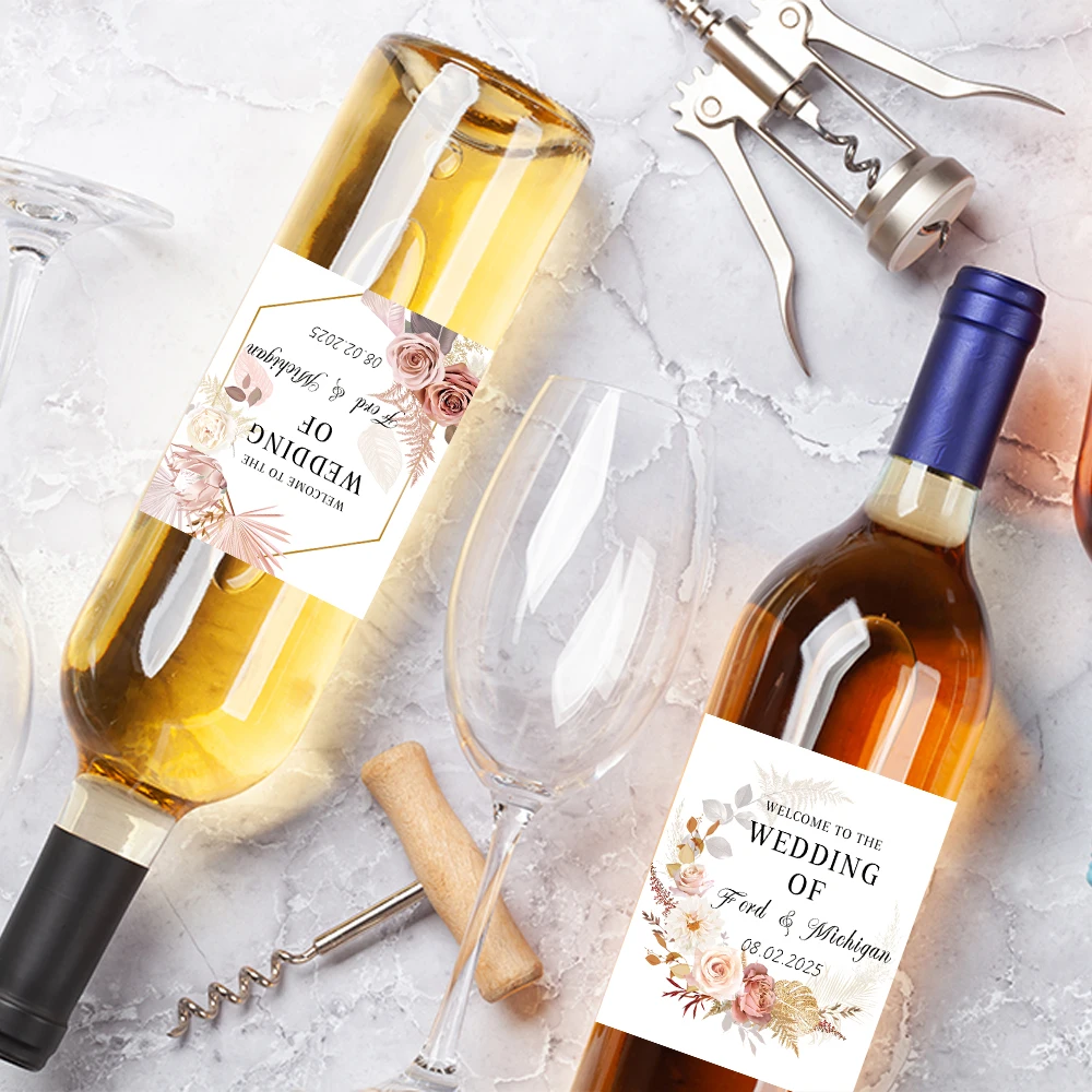 Picture 4: 6pcs Personalized Wine Bottle Labels Custom Fall in Love Autumn Themed Wine Bottle Labels Wedding Party Wine Bottle Decorations