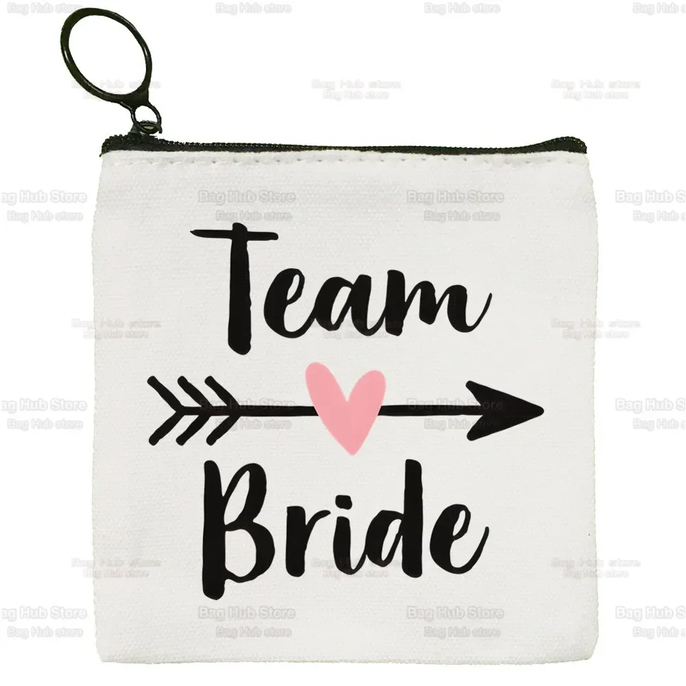 Bridal Team Bride To Be Canvas Card Coin Purse Cute Simple Bachelorette Decoration Wedding Coin Hen Party Mini Zipper Bag