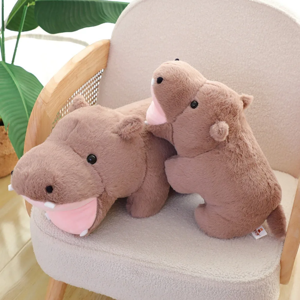 El cerdo hinchable Moo Deng juguetes de peluche relleno lindo bebé enojado colección de muñecos de hipopótamo suave Pigmy almohada de hipopótamo juguete para niños