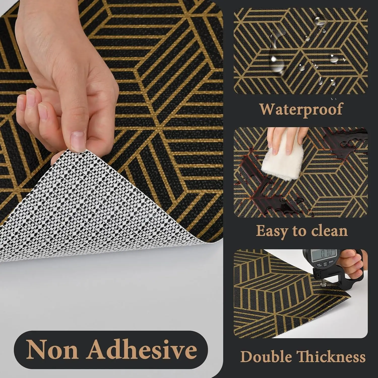 

Вкладыши для кухонных шкафов 17 дюймов X 30 футов, неклейкая подкладка для шкафа, прочная нескользящая подкладка для ящика черного золота с геометрическим рисунком,