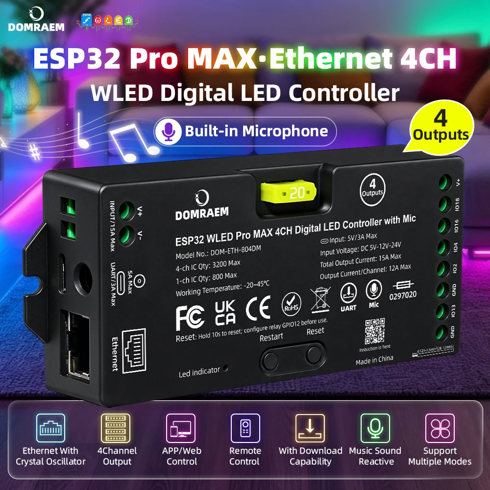 DOMRAEM Pro MAX 4CH WLED LED Strip Controller Plug&Play Ethernet DC5 ...