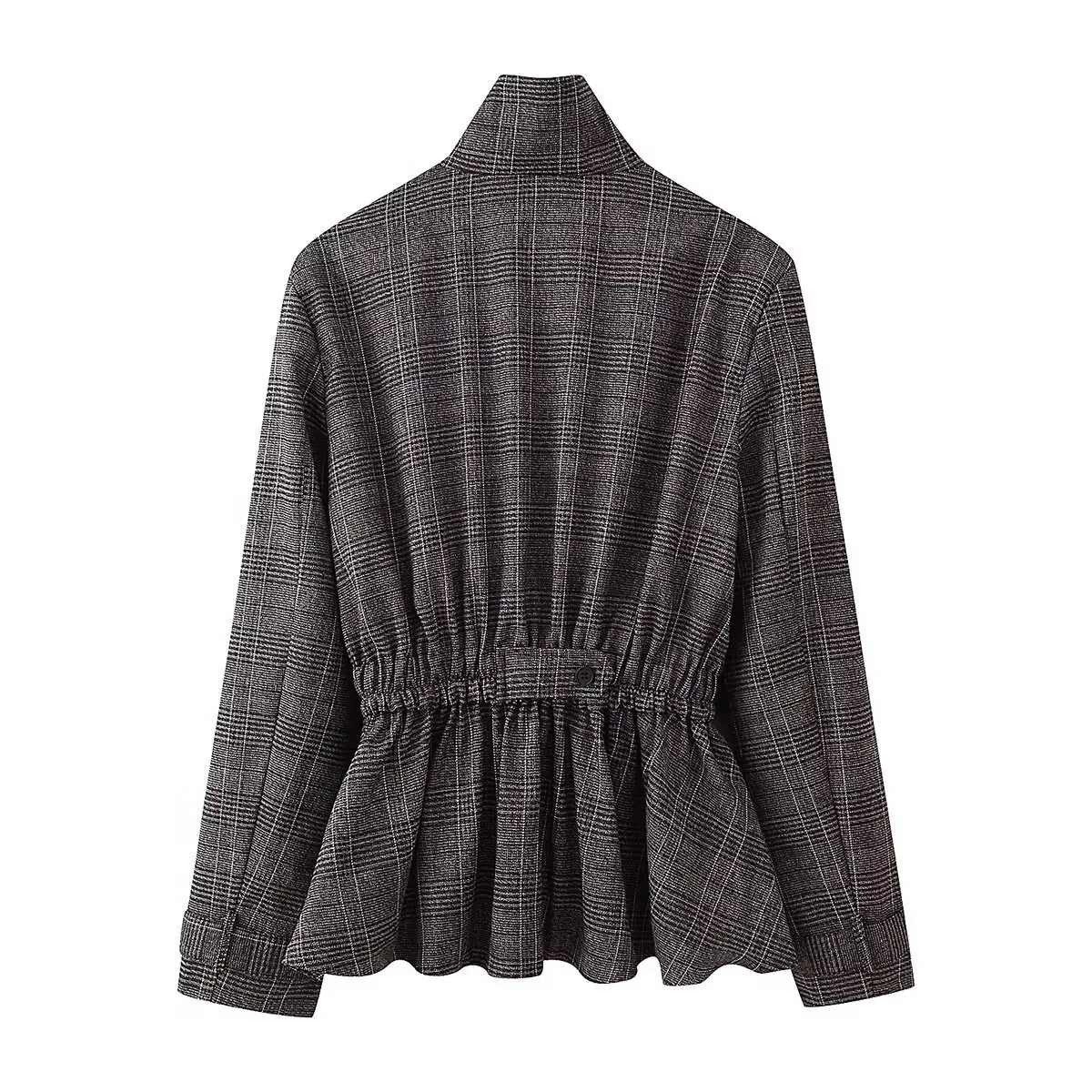 Casual Mixed Media Long Pants Outfit with Ruffle Hem Coat And Pants Set Fashionable Checkered Women's Clothing Cross-Border