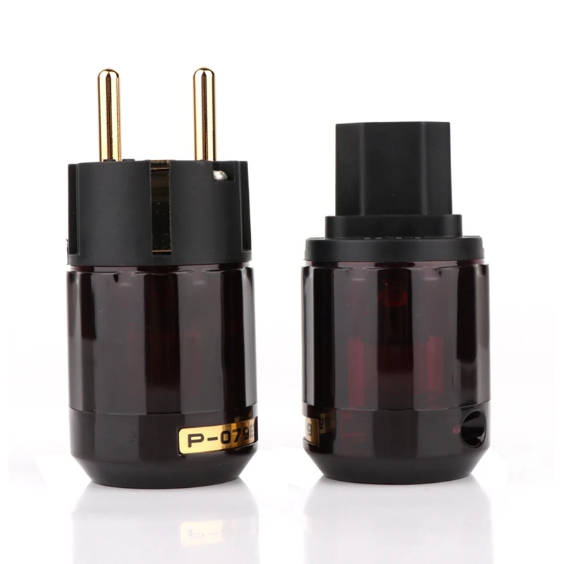 سدادة طاقة الاتحاد الأوروبي مطلية بالذهب ، زوج هاي إند ، 24K ، ، C079 ، صوت تيار متردد ، مقابس سلك ، 2 زوج