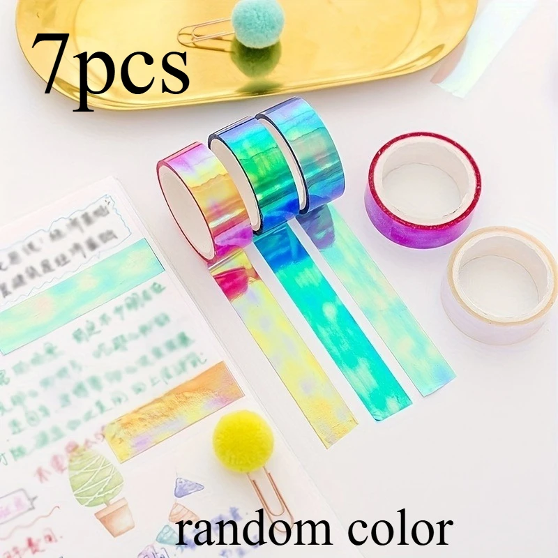 7pcs Laser reflective tape, decorative tape, girl's scrapbook stationery tape, specially designed for photo journals