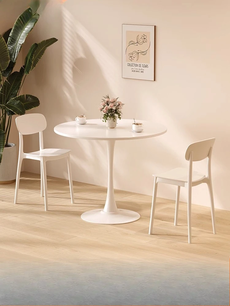 

Small round table for two Nordic balcony White tulip coffee Milk tea shop Casual dining table High Quality