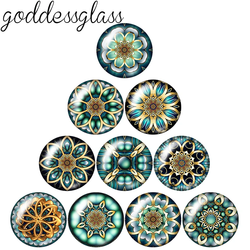 Cabochon rond en verre de style vert et doré, collier à dos plat, résultats exécutifs, motifs de fleurs, photo, nouveau, 10 pièces, 12mm, 18mm, 20mm, 25mm