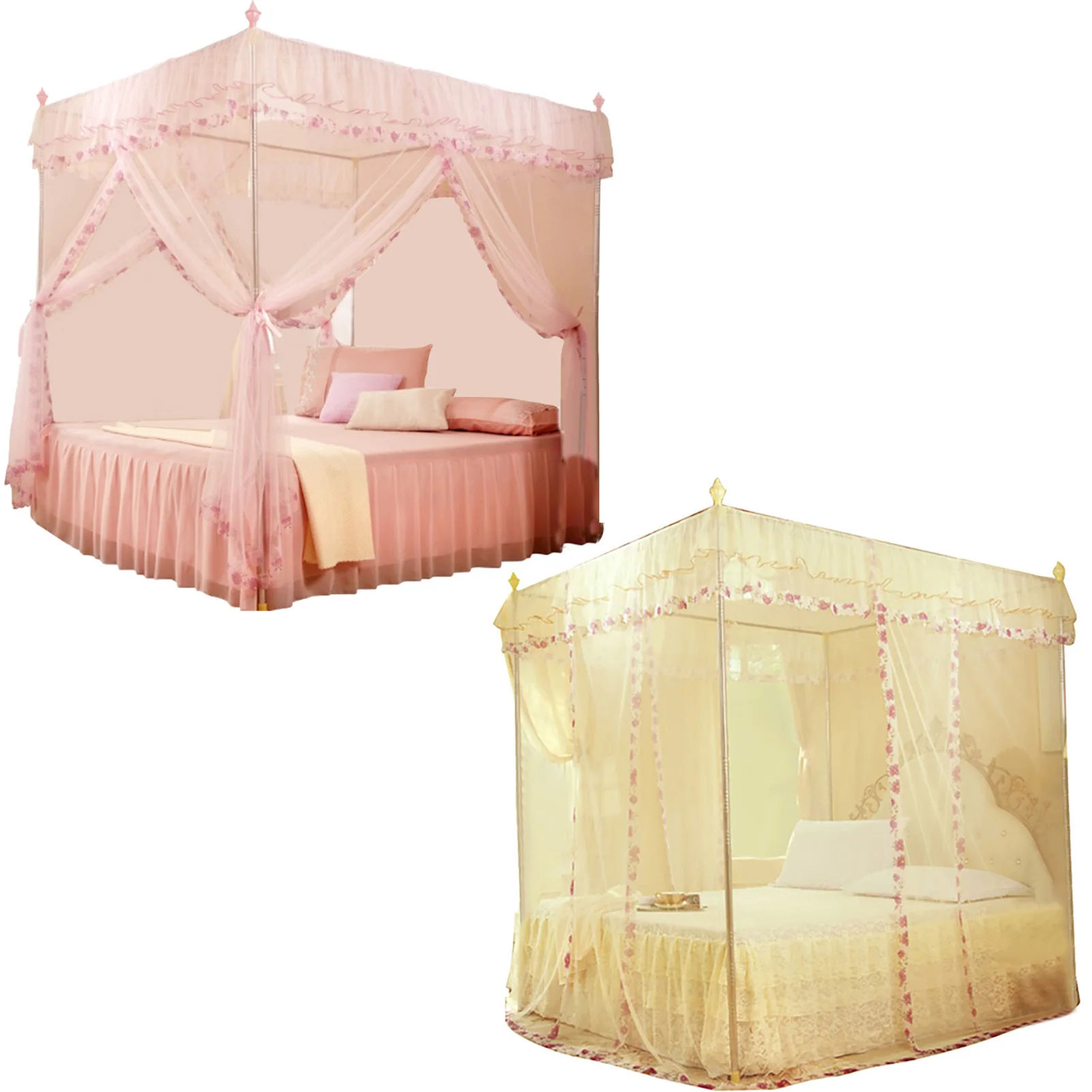 Bed Curtain Mosquito Net Luxury Princess 3 Side Openings Post Bed Curtain Canopy Netting Mosquito Net Bedding Mosquito Netting
