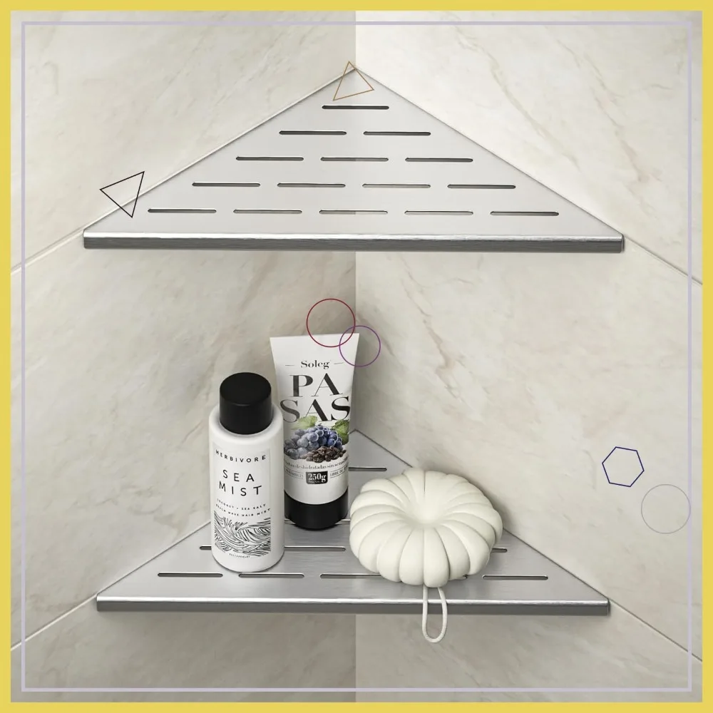 

Угловая встраиваемая полка для душа из матовой нержавеющей стали 10 дюймов, с пазами для плитки, комплект из 2 штук