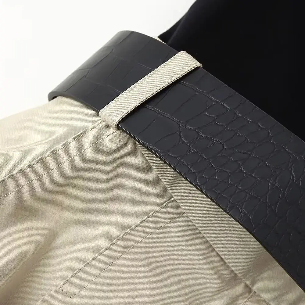 Women's High Waist Pleated Dress with Belt Round Neck Sleeveless Side Zipper Patchwork A-line Dress Spring Summer Chic Top