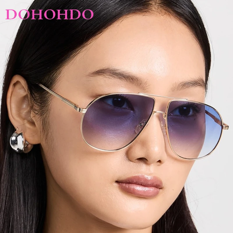 

2025 Retro Twin Bridge Oval Pilot Women Sunglasses New Luxury Design Metal Punk Men Shades Outdoor Driving Travel Sunglass UV400