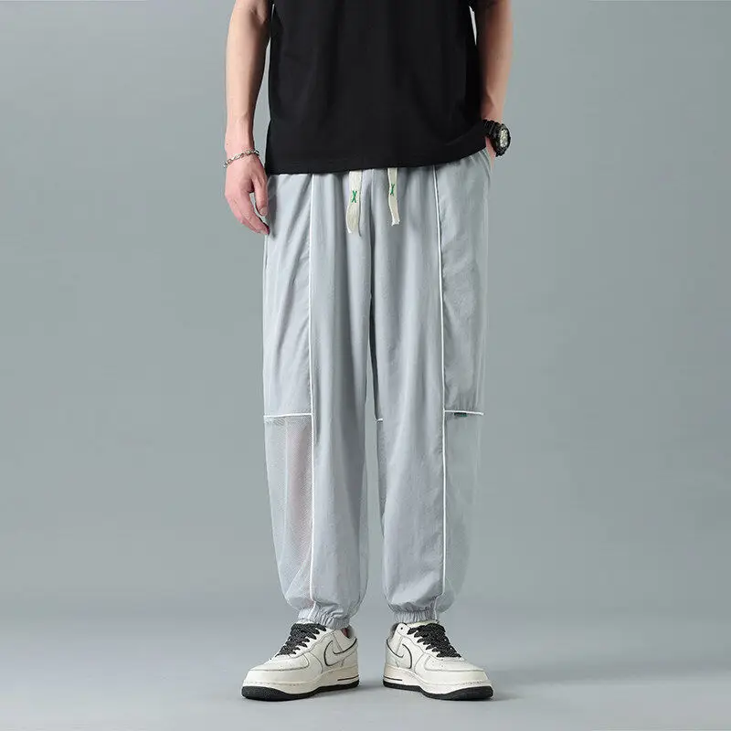 

Мужские летние спортивные брюки из ледяного шелка: дышащие, тонкие, повседневные, свободного кроя, длинные, молодежные, комфортные для отдыха