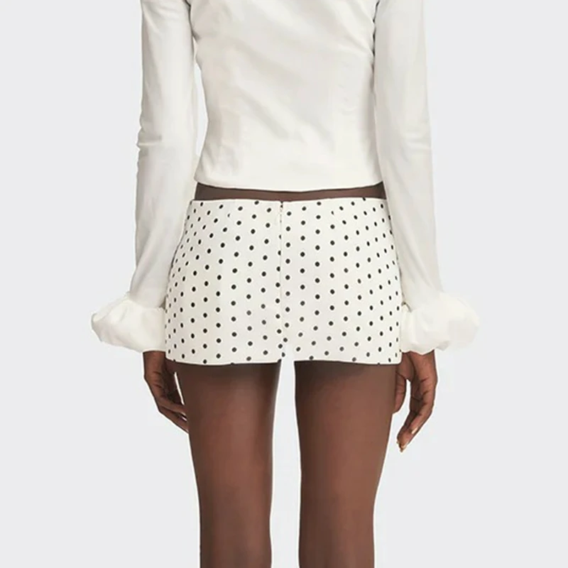 Combbhasaki Women Y2k Vintage Dot Print Mini Skirt Elastic Low Rise Slim Fit Short Bodycon Pencil Skirt Trendy Summer Streetwear