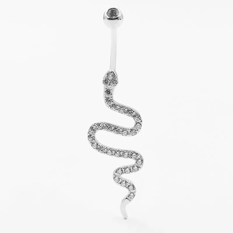 

925 Sterling Silver Snake Belly Button Ring 6 8 10 Mm Clear Zircon Stones S925 Navel Ring Body Piercing Fine Jewelry